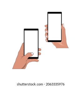 Icono de teléfono móvil en mano. Gráficos vectoriales para publicidad de aplicaciones.