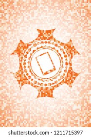 mobile phone icon inside abstract emblem, orange mosaic background