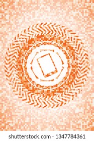 mobile phone icon inside abstract orange mosaic emblem