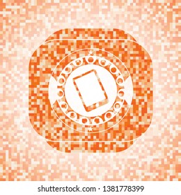 mobile phone icon inside abstract orange mosaic emblem