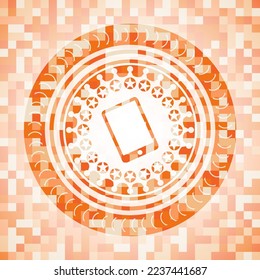 icono del teléfono móvil dentro del emblema abstracto de mosaico naranja. 