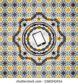 mobile phone icon inside arabesque style badge. arabic decoration.
