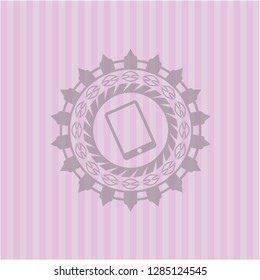 mobile phone icon inside badge with pink background
