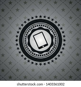 mobile phone icon inside black emblem. Vintage.