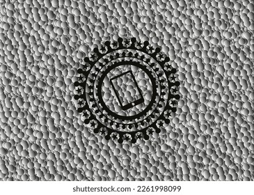 mobile phone icon inside black badge with grey bubbles background. Vector Illustration. Detailed. 