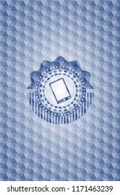 mobile phone icon inside blue hexagon badge.