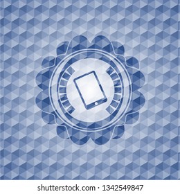 mobile phone icon inside blue badge with geometric pattern background.