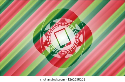 mobile phone icon inside christmas colors emblem.