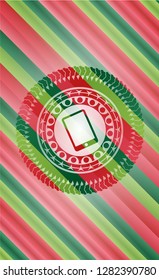 mobile phone icon inside christmas style emblem.