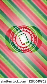 mobile phone icon inside christmas colors style emblem.