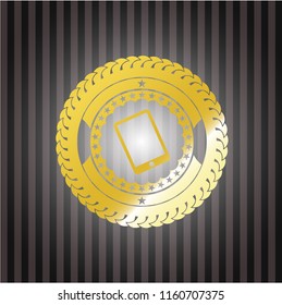 mobile phone icon inside gold badge or emblem