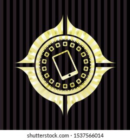 mobile phone icon inside golden emblem