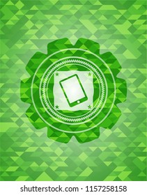  mobile phone icon inside green mosaic emblem