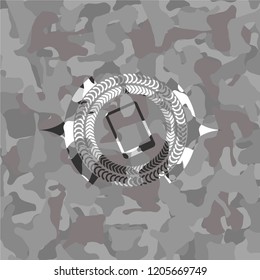 mobile phone icon inside grey camo texture
