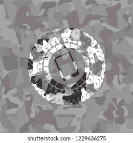 mobile phone icon inside grey camouflage texture