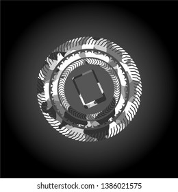 mobile phone icon inside grey camouflage emblem