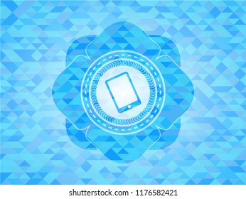 mobile phone icon inside light blue mosaic emblem