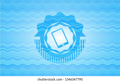 mobile phone icon inside light blue water emblem background.