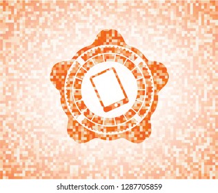 mobile phone icon inside orange mosaic emblem