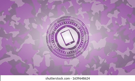 mobile phone icon inside pink camo emblem
