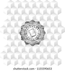 mobile phone icon inside realistic grey emblem with cube white background
