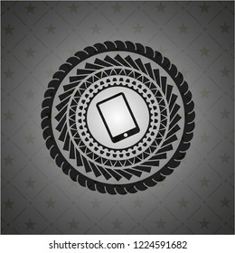 mobile phone icon inside realistic black emblem