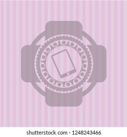mobile phone icon inside realistic pink emblem