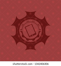mobile phone icon inside realistic red emblem