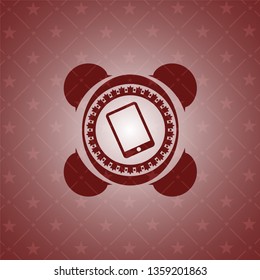 mobile phone icon inside realistic red emblem