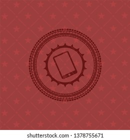 mobile phone icon inside realistic red emblem