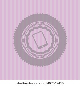 mobile phone icon inside realistic pink emblem