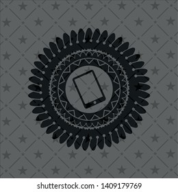mobile phone icon inside realistic dark emblem