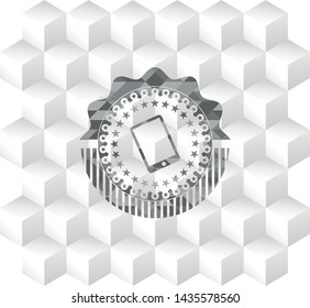 mobile phone icon inside realistic grey emblem with cube white background
