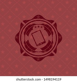 mobile phone icon inside realistic red emblem