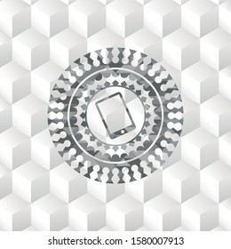 mobile phone icon inside realistic grey emblem with cube white background