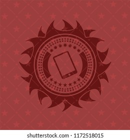mobile phone icon inside red emblem. Vintage.