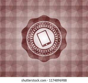 mobile phone icon inside red geometric pattern emblem. Seamless.