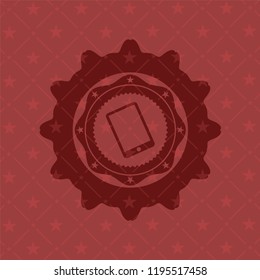 mobile phone icon inside red emblem. Retro