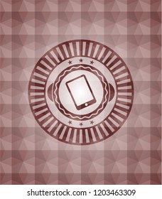 mobile phone icon inside red seamless geometric emblem.