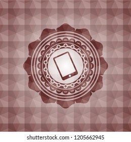 mobile phone icon inside red badge with geometric pattern. Seamless.