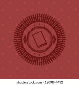 mobile phone icon inside red emblem. Retro