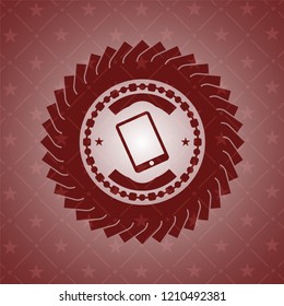 mobile phone icon inside red emblem. Retro