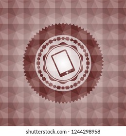 mobile phone icon inside red seamless badge with geometric background.