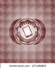 mobile phone icon inside red seamless geometric emblem.