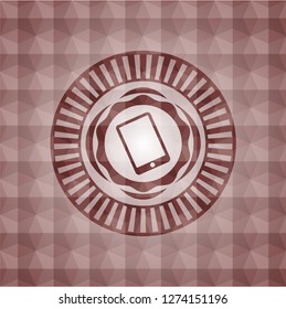mobile phone icon inside red badge with geometric background. Seamless.