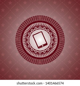 mobile phone icon inside red emblem. Vintage.