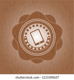 mobile phone icon inside retro style wooden emblem