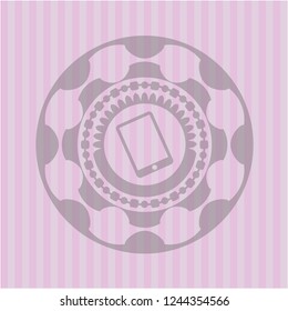 mobile phone icon inside retro style pink emblem