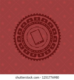 mobile phone icon inside retro style red emblem