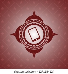 mobile phone icon inside retro style red emblem